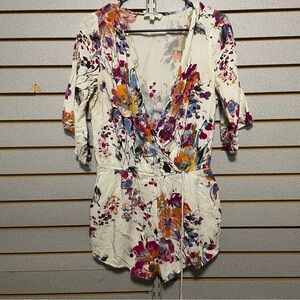Umgee Shorts  Romper Small Bright Color Flowers Low Cut V‎ Neck